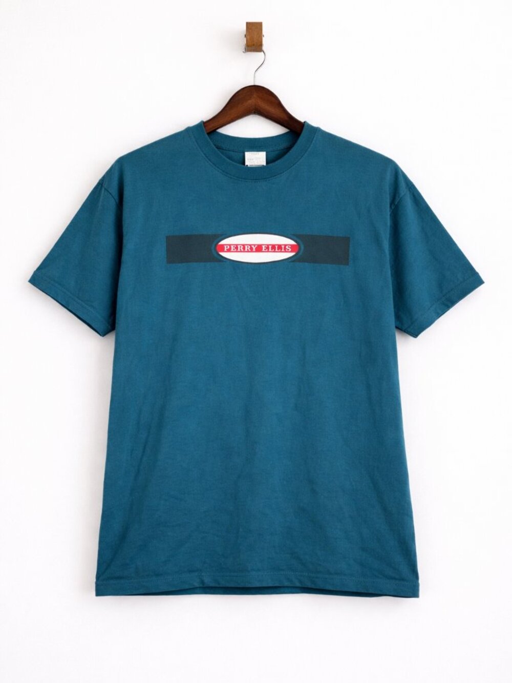 Vintage Perry Ellis Mens Teal Logo Tee/ Y2K Streetwear‎ Men's T-Shirt Large